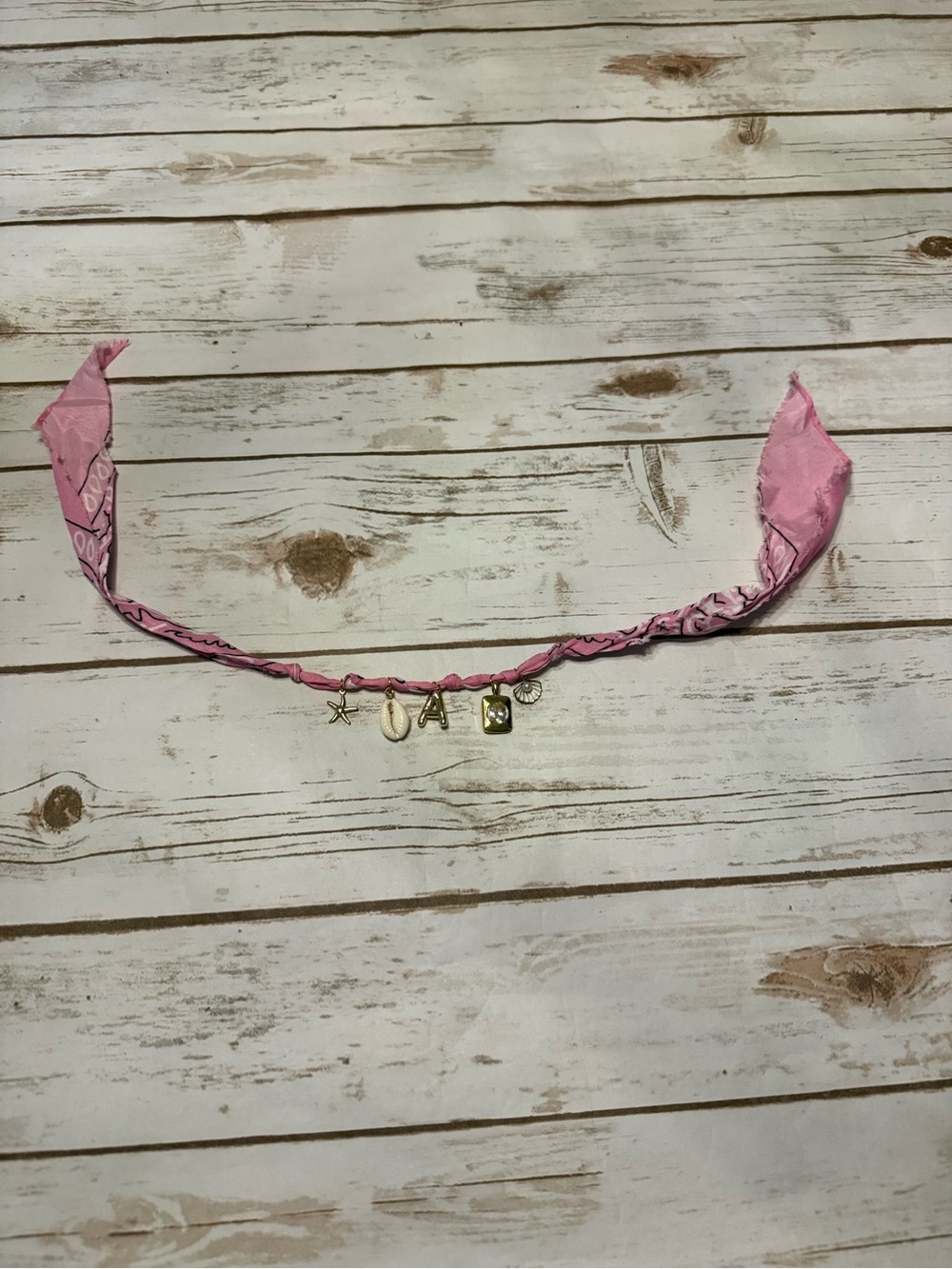 Pink Bandana Charm Necklace with Shell and Starfish Accents